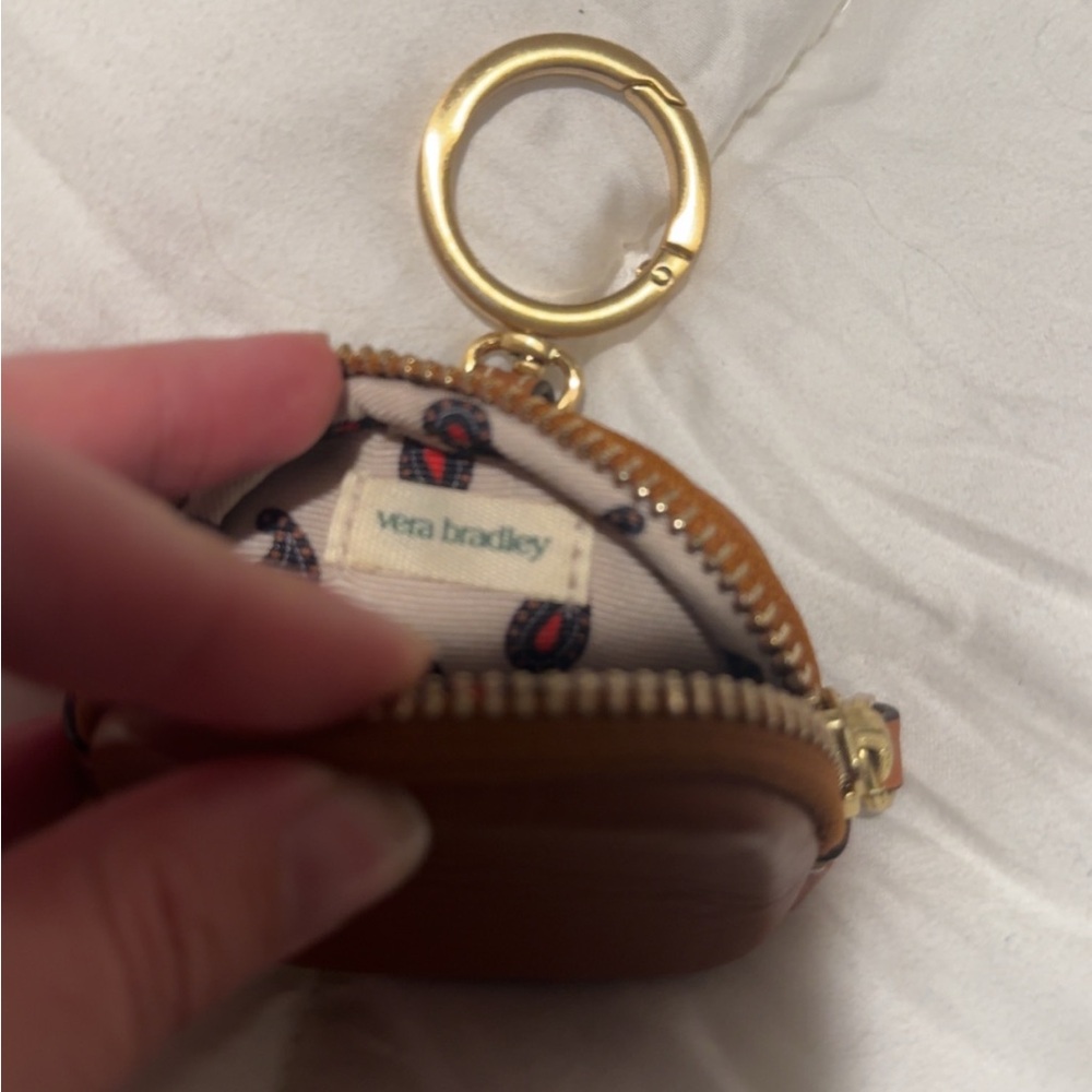 Vera Bradley Tan Coin Pouch with Gold Keyring